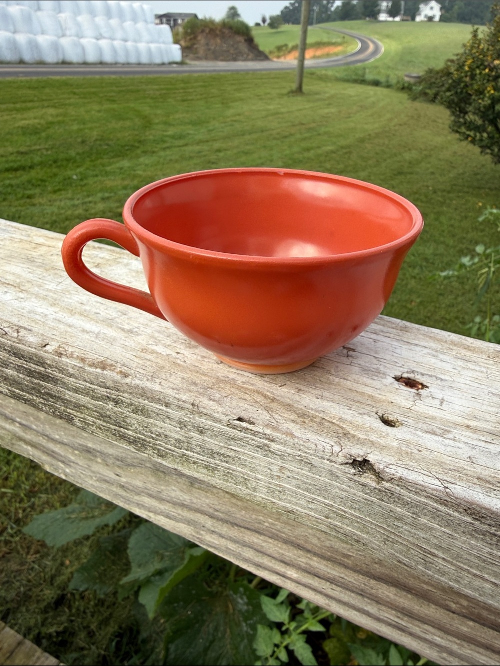 Vintage burnt orange milk glass mug